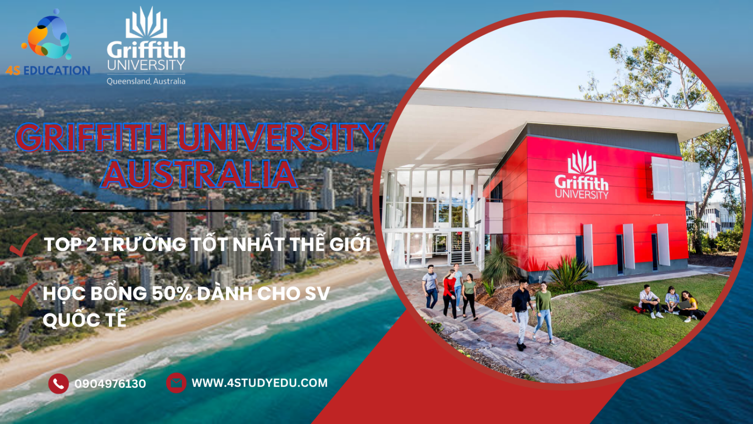 Đại học Griffith là một trong những trường đại học được đánh giá là tốt nhất ở Úc. Trường Đại học Griffith với 5 campus nằm tại những thành phố lớn như Brisbane, Logan hay Gold Coast... rất phù hợp cho các bạn sinh viên muốn theo học ngành Du lịch khách sạn. Nhưng không chỉ dừng lại ở đó, Griffith còn có rất nhiều chuyên ngành nổi trội cho bạn lựa chọn.